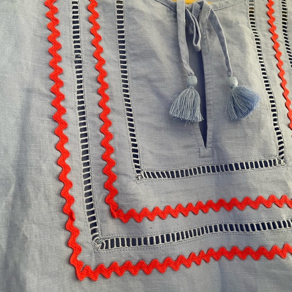 J Crew Long beach tunic with rickrack trim, periwinkle blue with red trim, xs - Picture 2 of 7